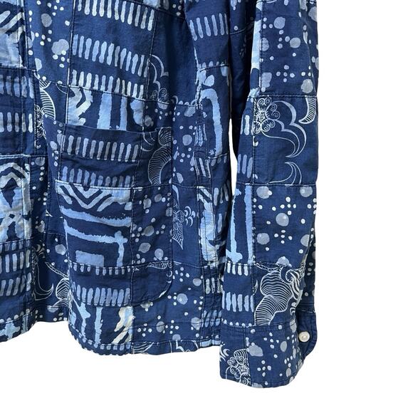J Crew Mens Indian Madras Patchwork Blue Button Up Shirt Size L Blue Indigo Dyed - Picture 4 of 9